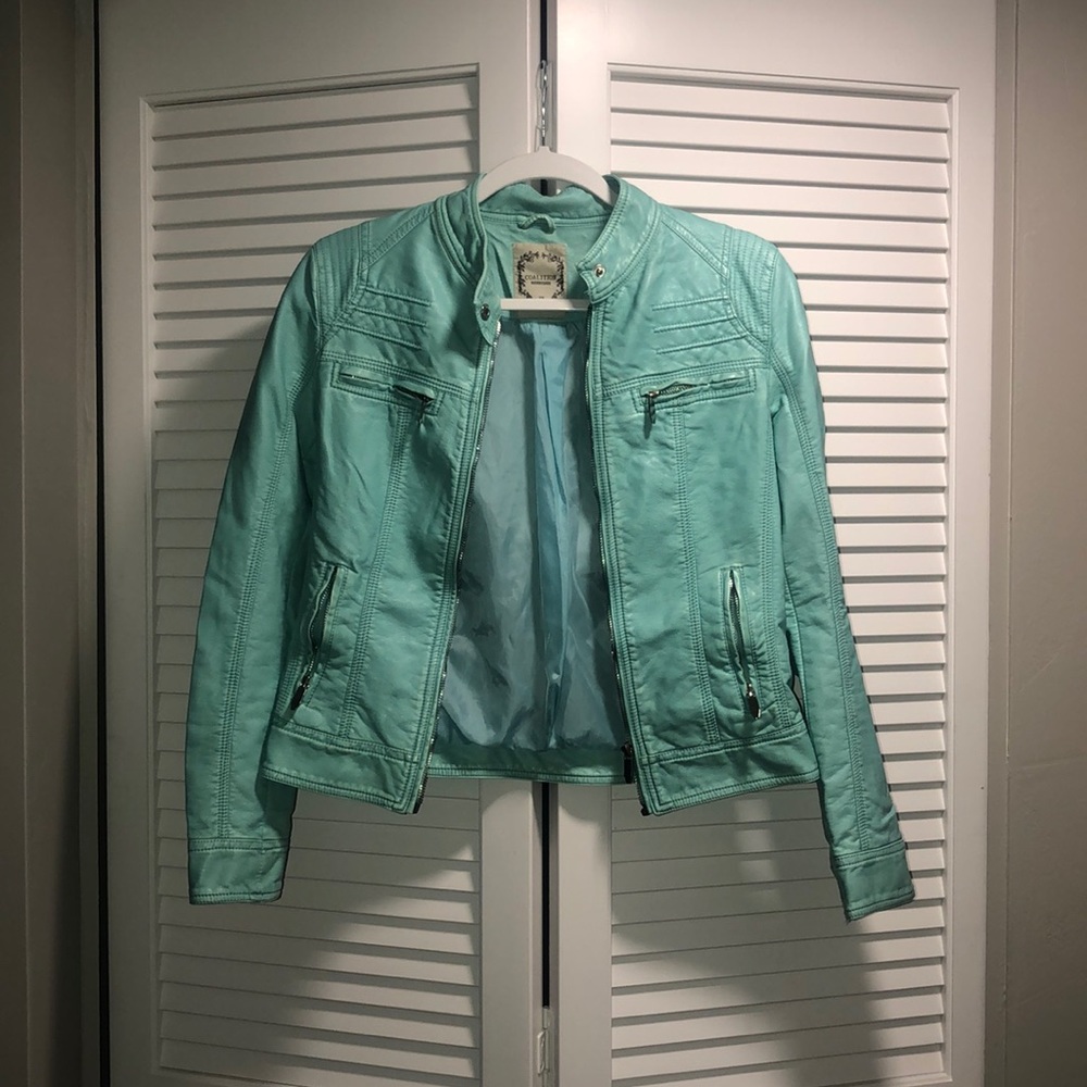 Turquoise blue leather jacket